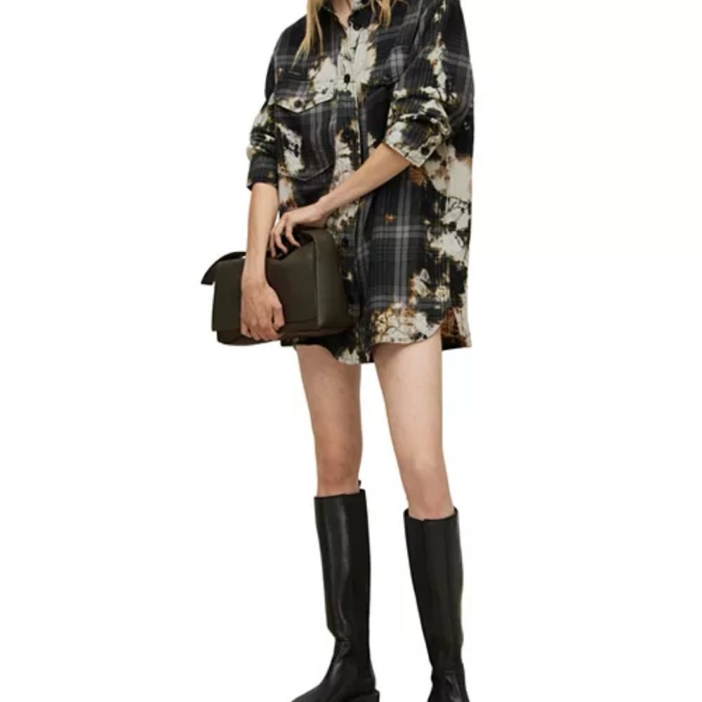 All Saints Black and Cream Plaid Mini Dress